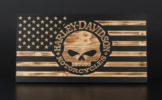 Harley Skull Wooden Flag