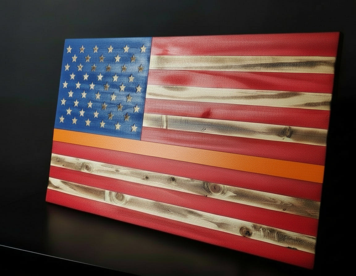 Thin Colored Line Wooden Flag