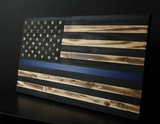 Thin Colored Line Wooden Flag