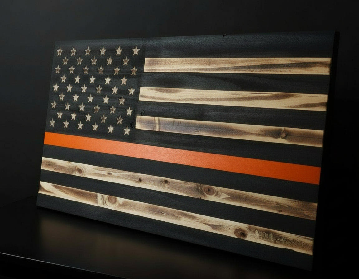 Thin Colored Line Wooden Flag