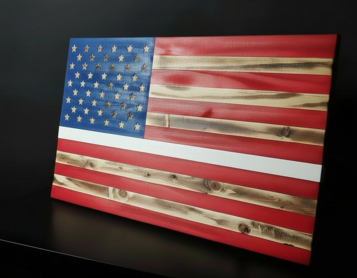 Thin Colored Line Wooden Flag