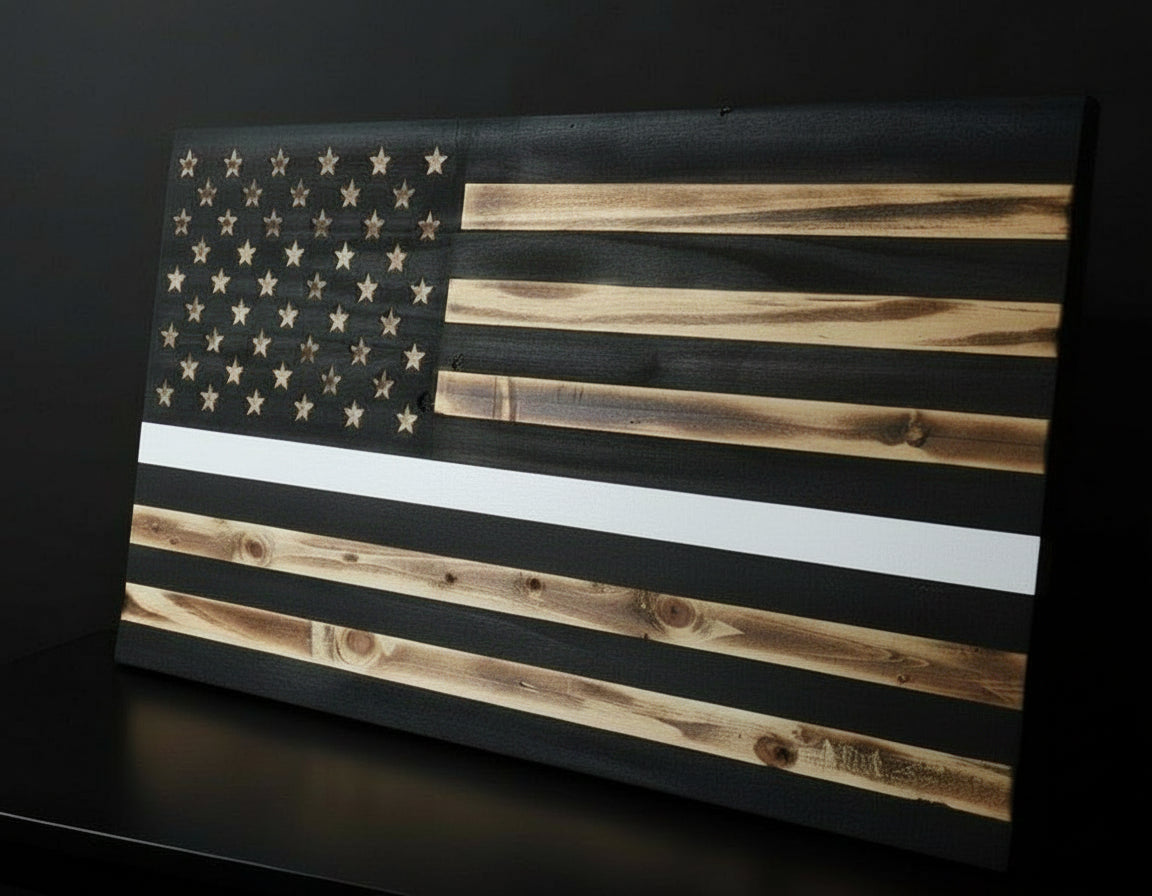 Thin Colored Line Wooden Flag