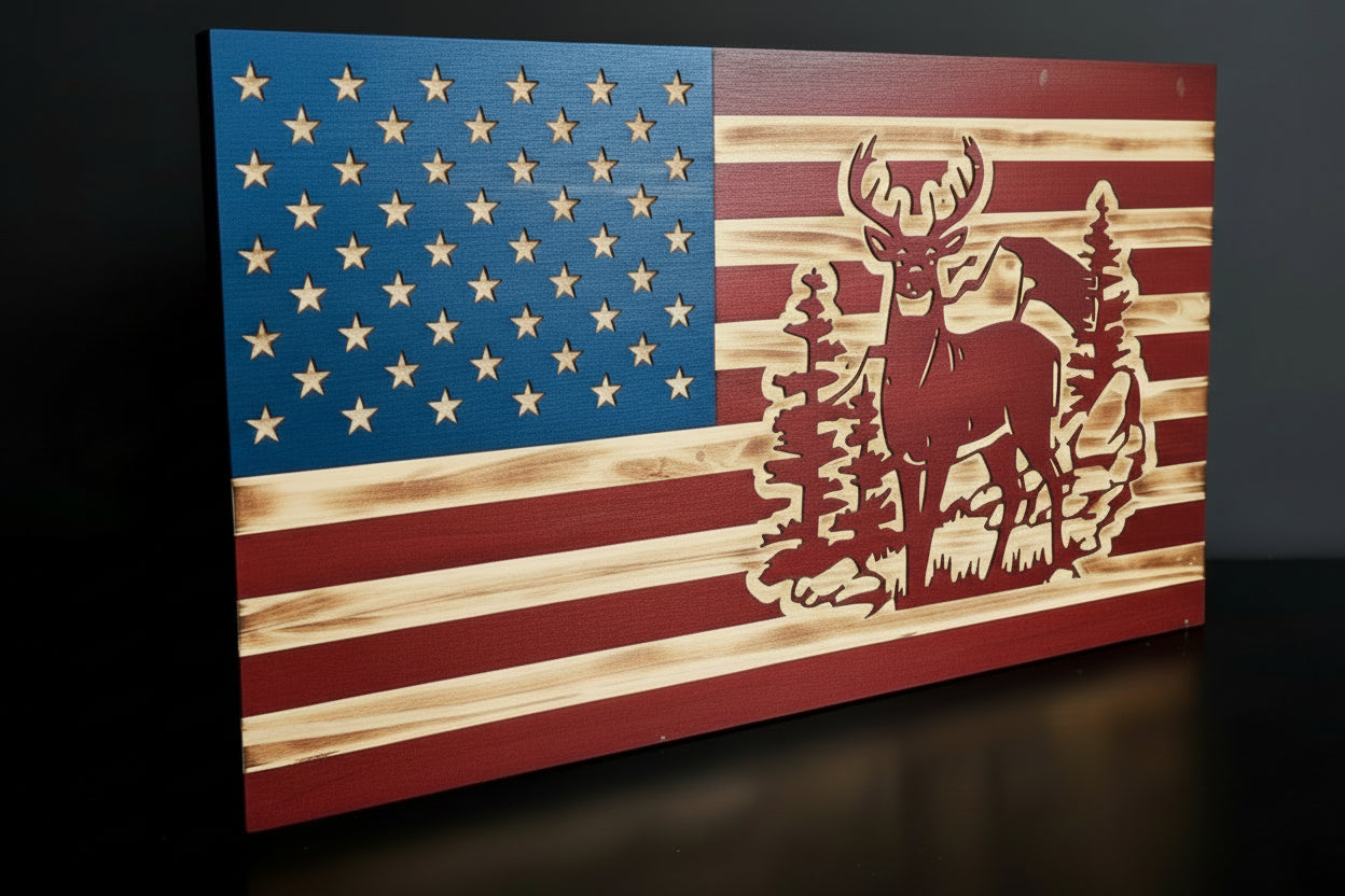 Whitetail Deer Wooden Flag