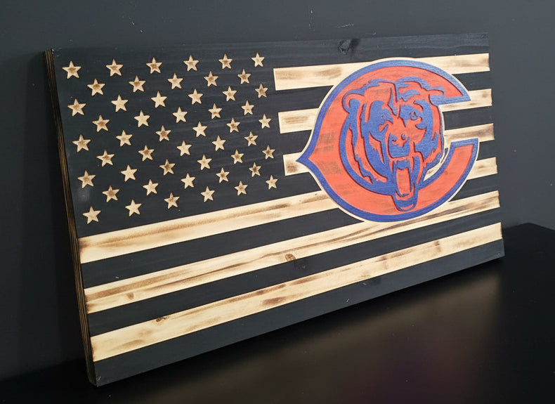 Chicago Bears Wooden Flag