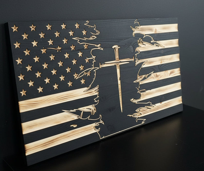 Nail Cross Wooden Flag